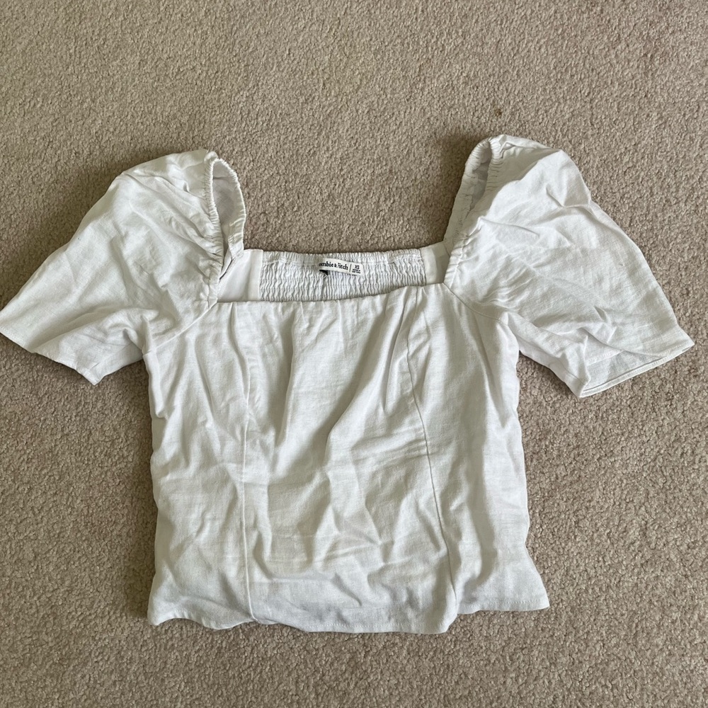 Abercrombie & Fitch White Puff Sleeve Top
